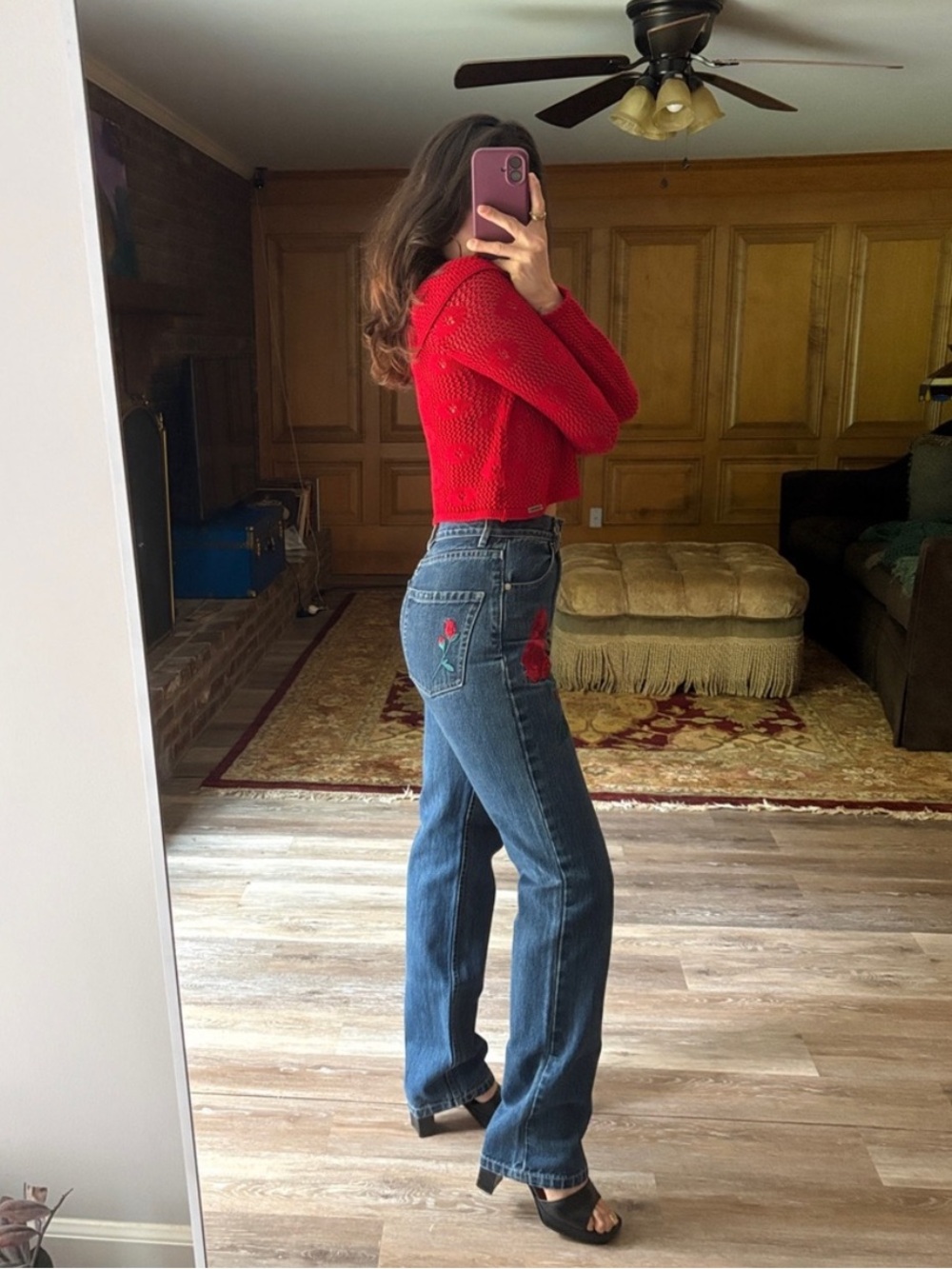 Adam Selman Rodeo Rose Embroidered Jean - Picture 2 of 11